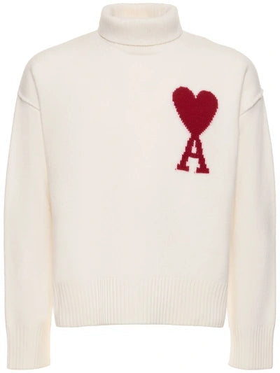 AMI PARIS Col Roulé Laine White/Red