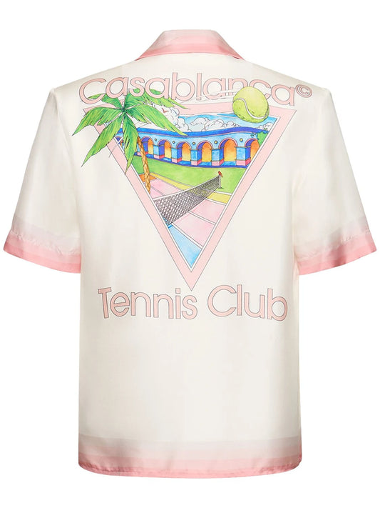 Casablanca Chemise Courte en Soie Tennis Club Rose