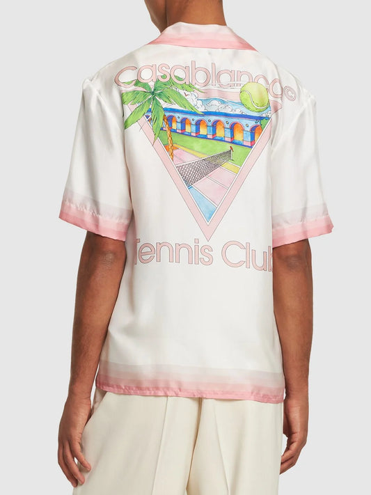 Casablanca Chemise Courte en Soie Tennis Club Rose