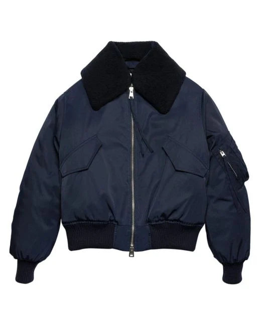 AMI PARIS BOMBER SHEARLING COLLAR NAVY