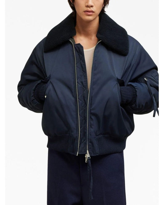 AMI PARIS BOMBER SHEARLING COLLAR NAVY