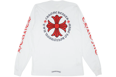 Longsleeve Chrome Hearts White/Red Made in Hollywood Plus Cross